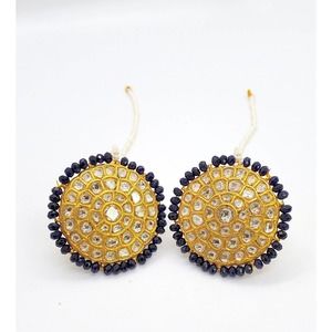 22KT Yellow Gold Round Kundan Polki Earrings
